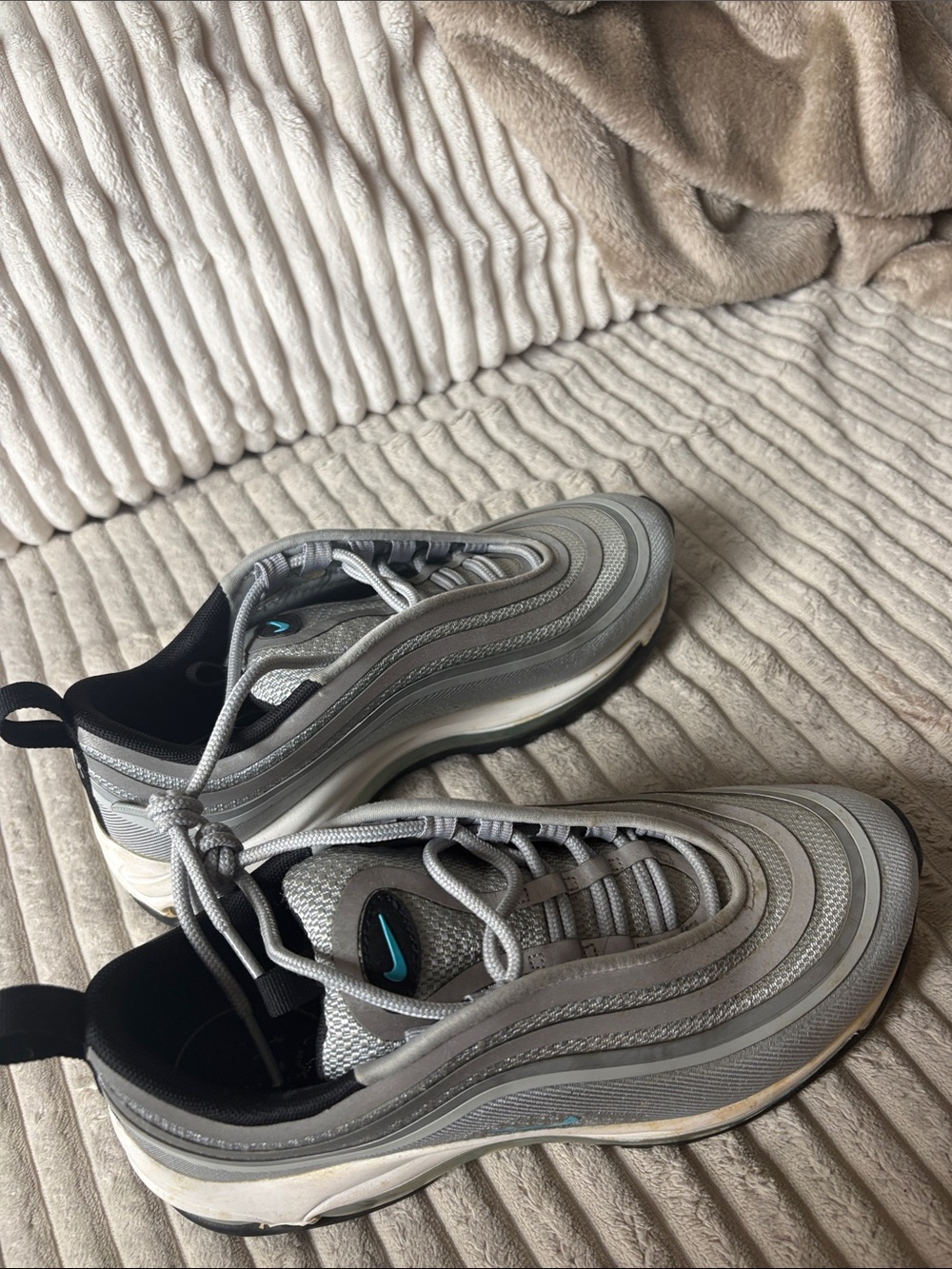 Nike Air Max 97 Silver Gray with Teal Swoosh Women’s Sneakers